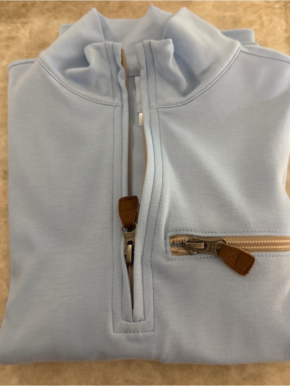 Light Blue Quarter-Zip Pullover with Zip Pocket